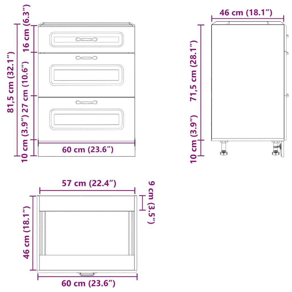 Kitchen Base Cabinet Kalmar High Gloss White Engineered Wood