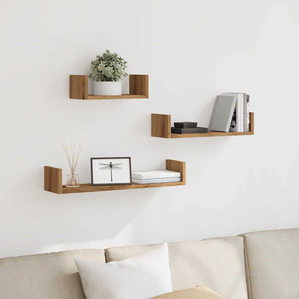 Wall Shelves 3 pcs Artisan Oak Engineered Wood