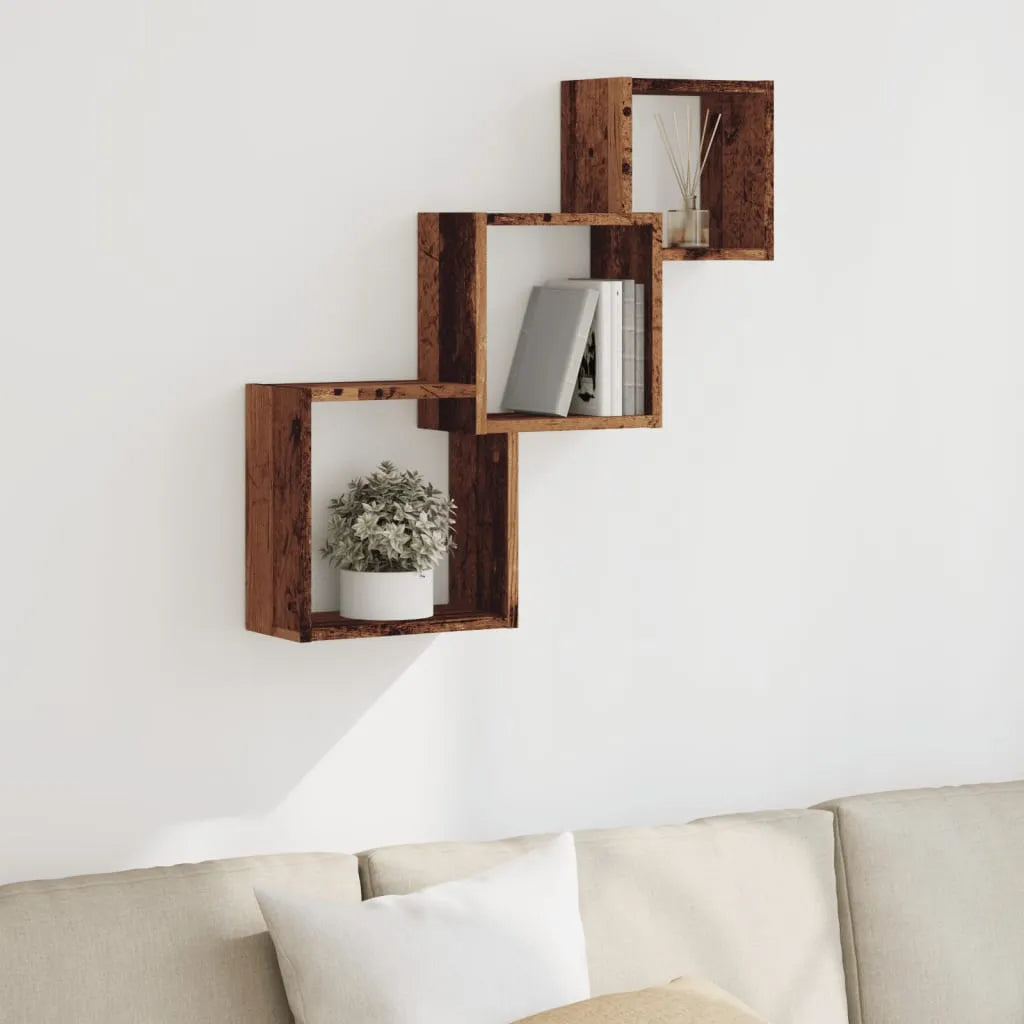 Wall Cube Shelves Old Wood 68x15x68 cm Engineered Wood