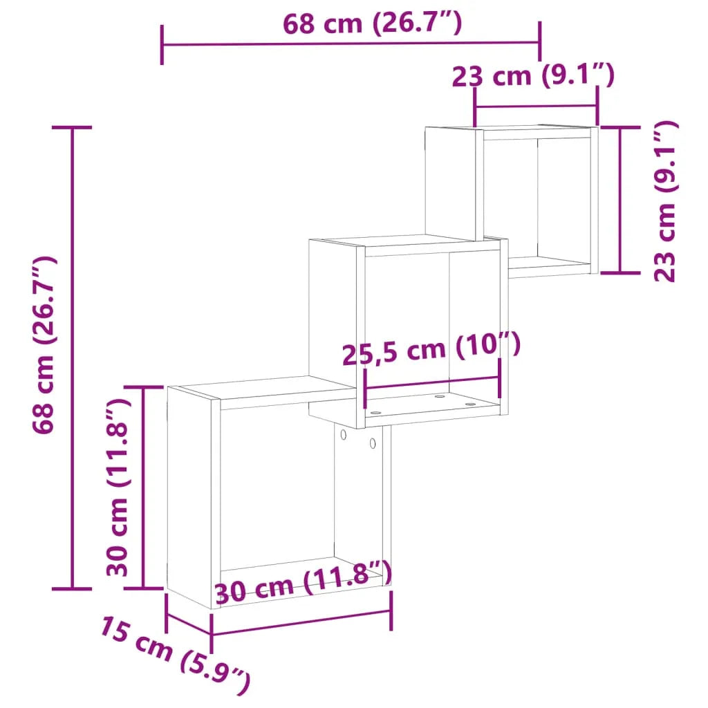 Wall Cube Shelves Old Wood 68x15x68 cm Engineered Wood