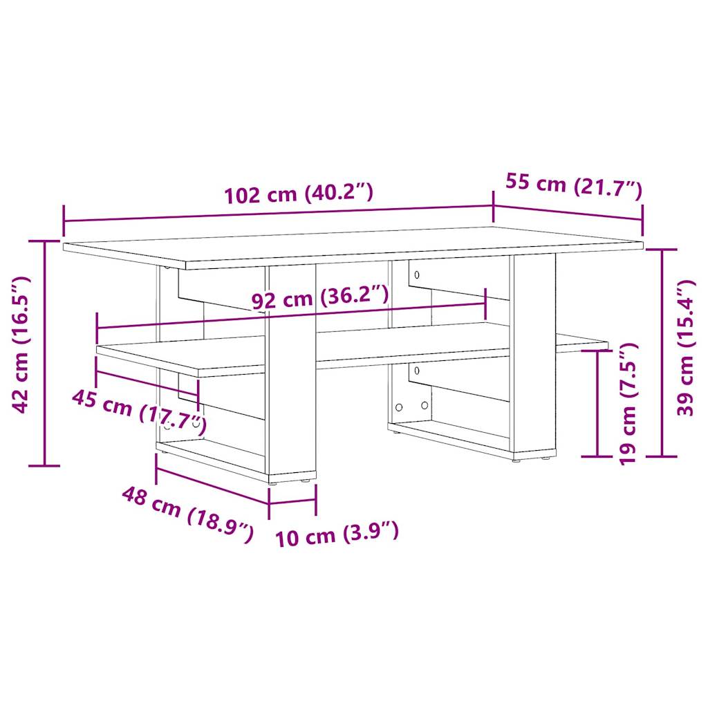 Coffee Table Artisan Oak 102x55x42 cm Engineered Wood