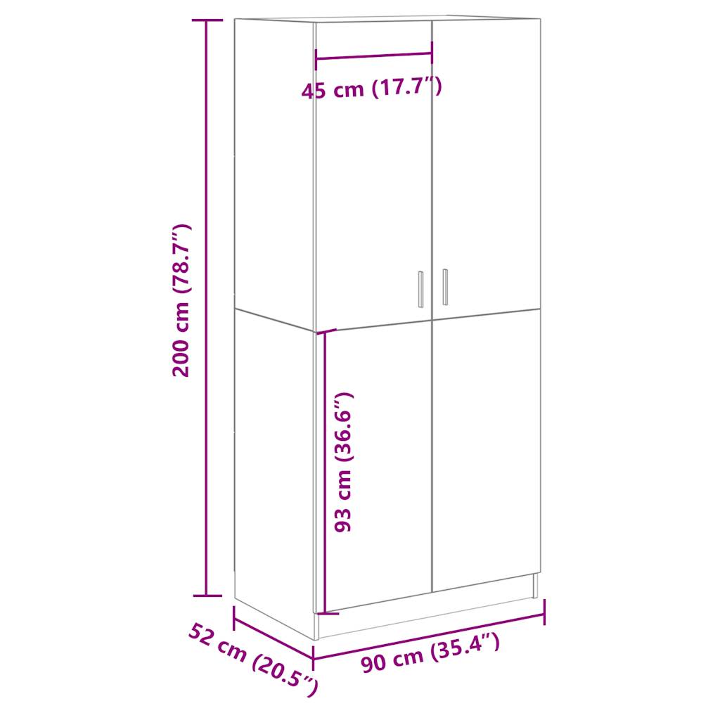 Wardrobe Old Wood 90x52x200 cm Engineered Wood