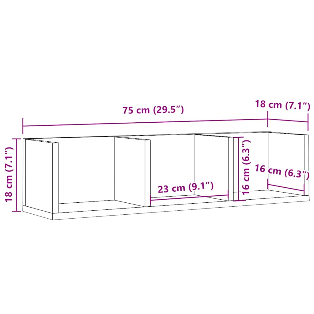 CD Wall Shelf Old Wood 75x18x18 cm Engineered Wood