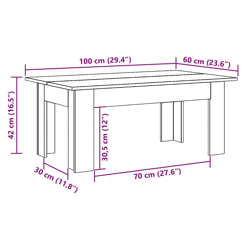 Coffee Table Old Wood 100x60x42 cm Engineered Wood