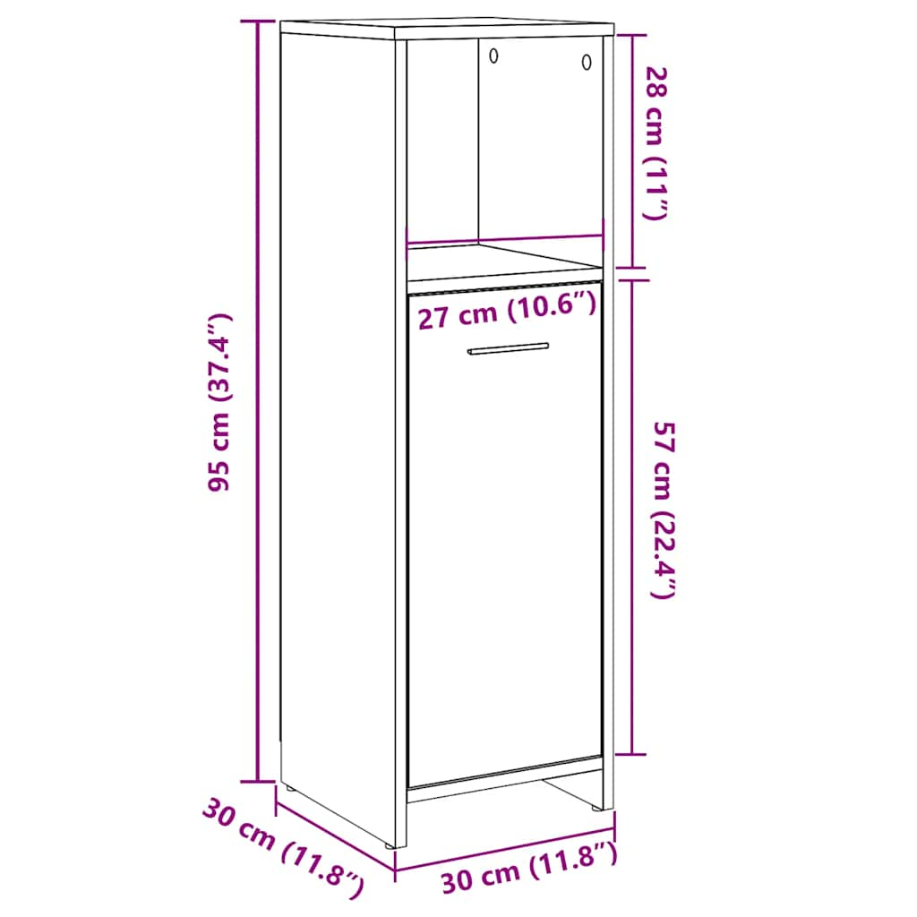 Bathroom Cabinet Concrete Grey 30x30x95 cm Engineered Wood