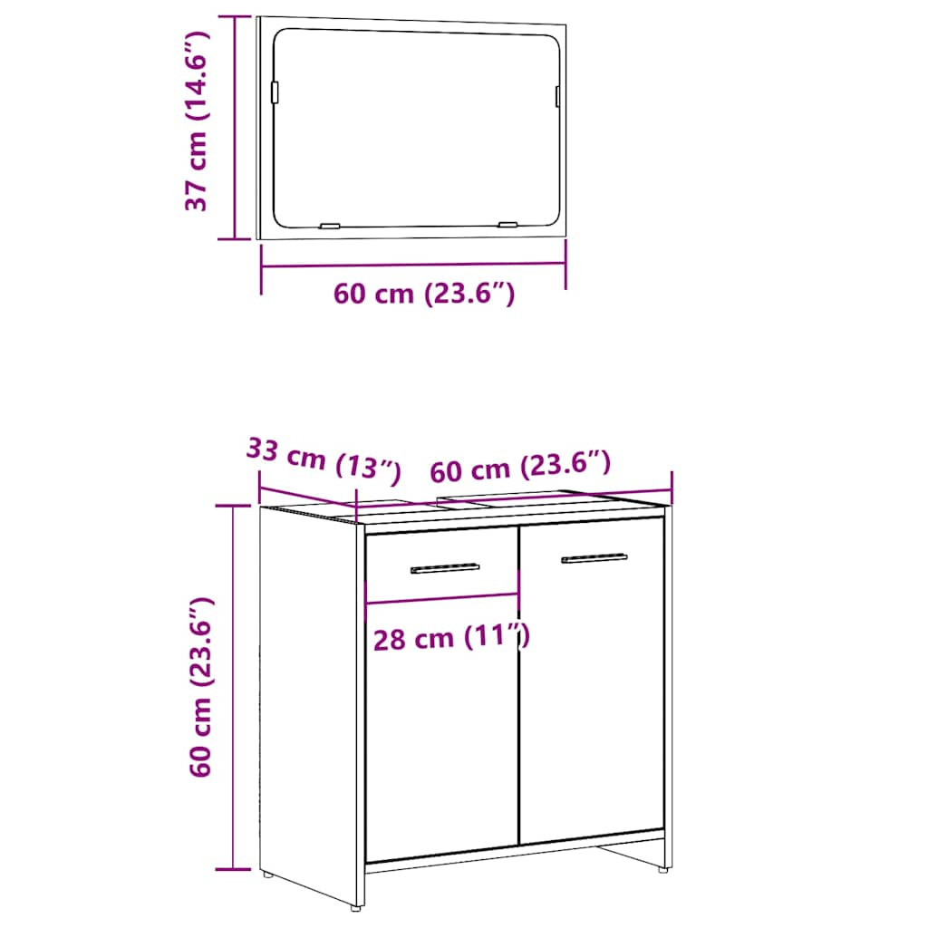 Bathroom Cabinet with Mirror Old Wood Engineered Wood