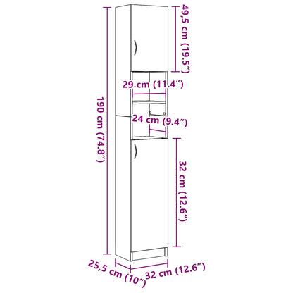 Bathroom Cabinet Old Wood 32x25.5x190 cm Engineered Wood