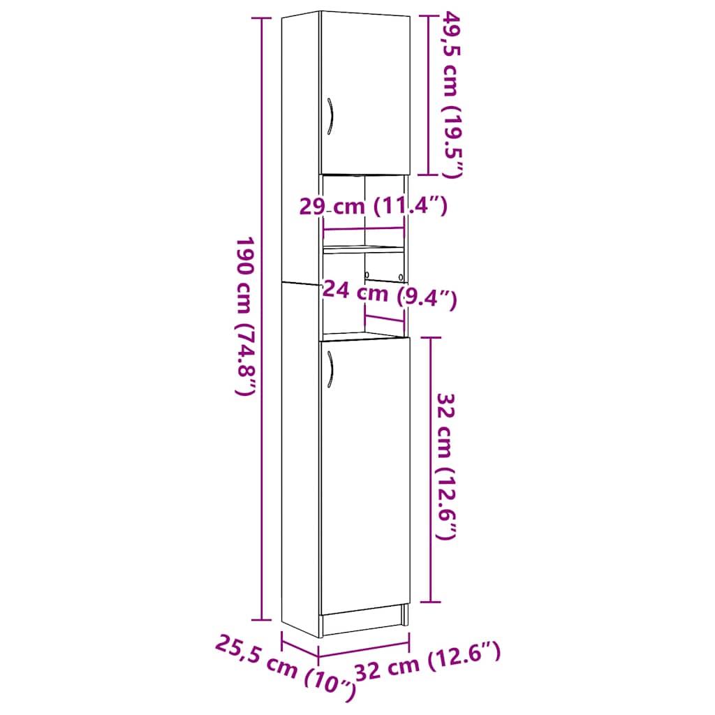 Bathroom Cabinet Artisan Oak 32x25.5x190 cm Engineered Wood