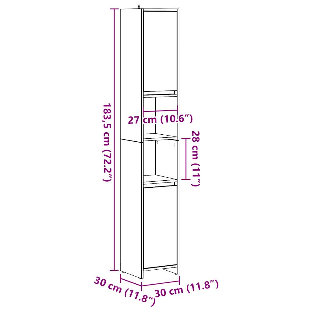 Bathroom Cabinet Concrete Grey 30x30x183.5 cm Engineered Wood