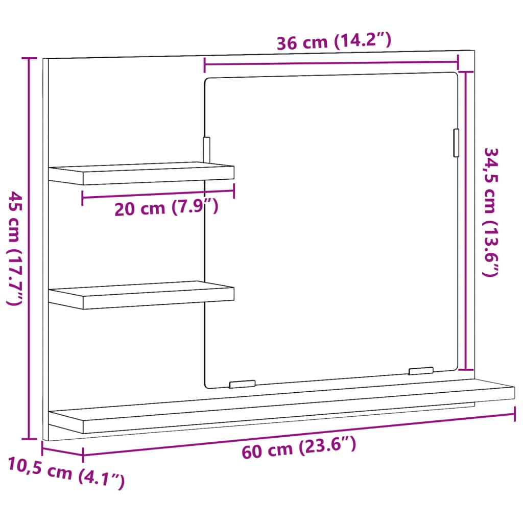 Bathroom Mirror Cabinet Concrete Grey 60x10.5x45 cm