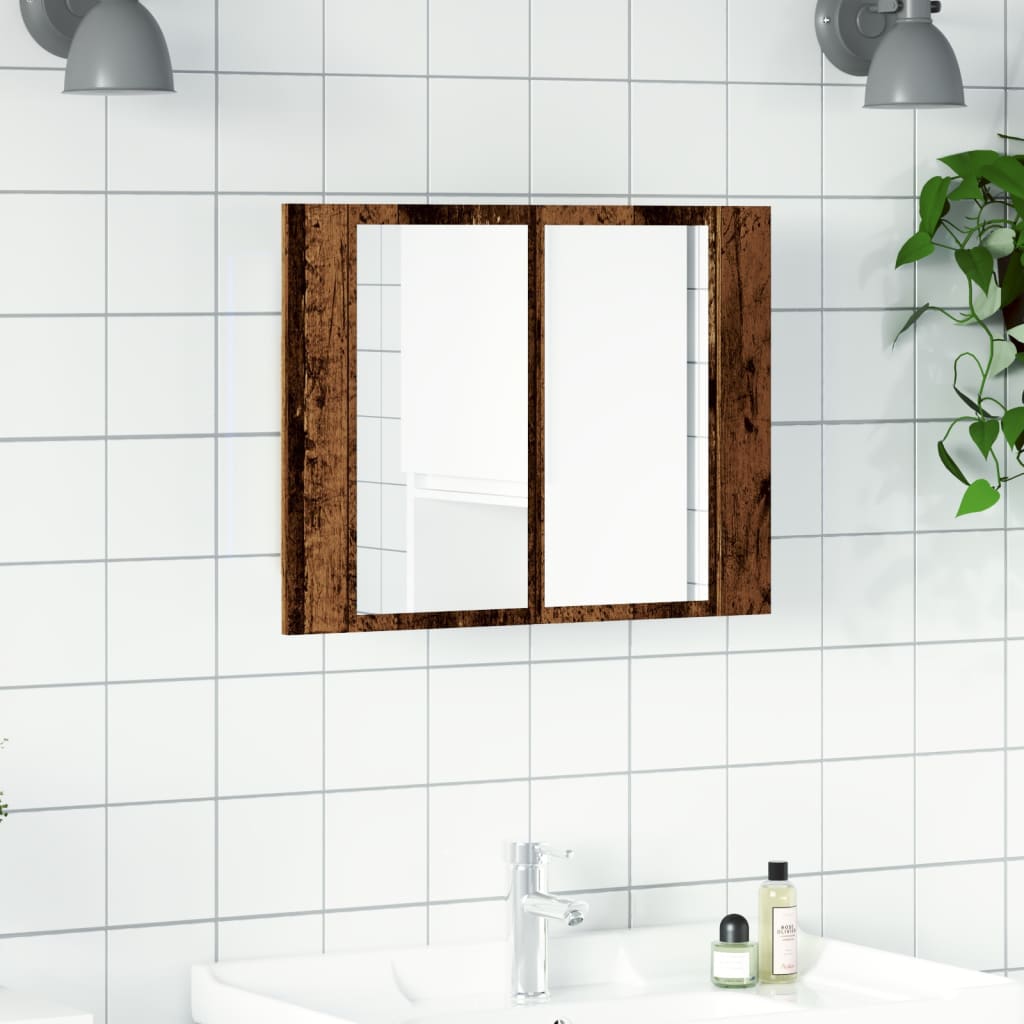 LED Mirror Cabinet Old Wood 60x12x45 cm Engineered Wood