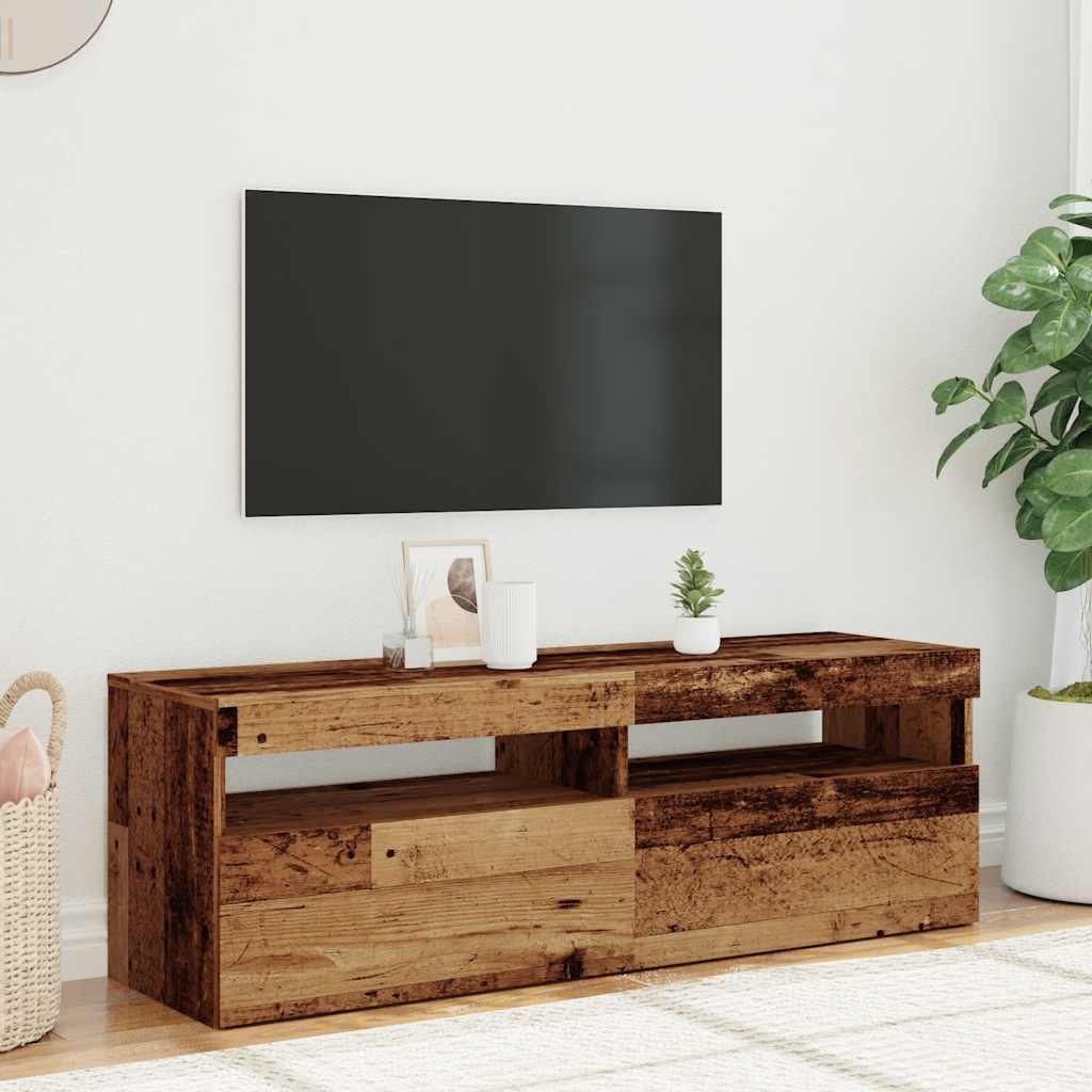 TV Cabinet with LED Lights Old Wood 120x35x40 cm Engineered Wood