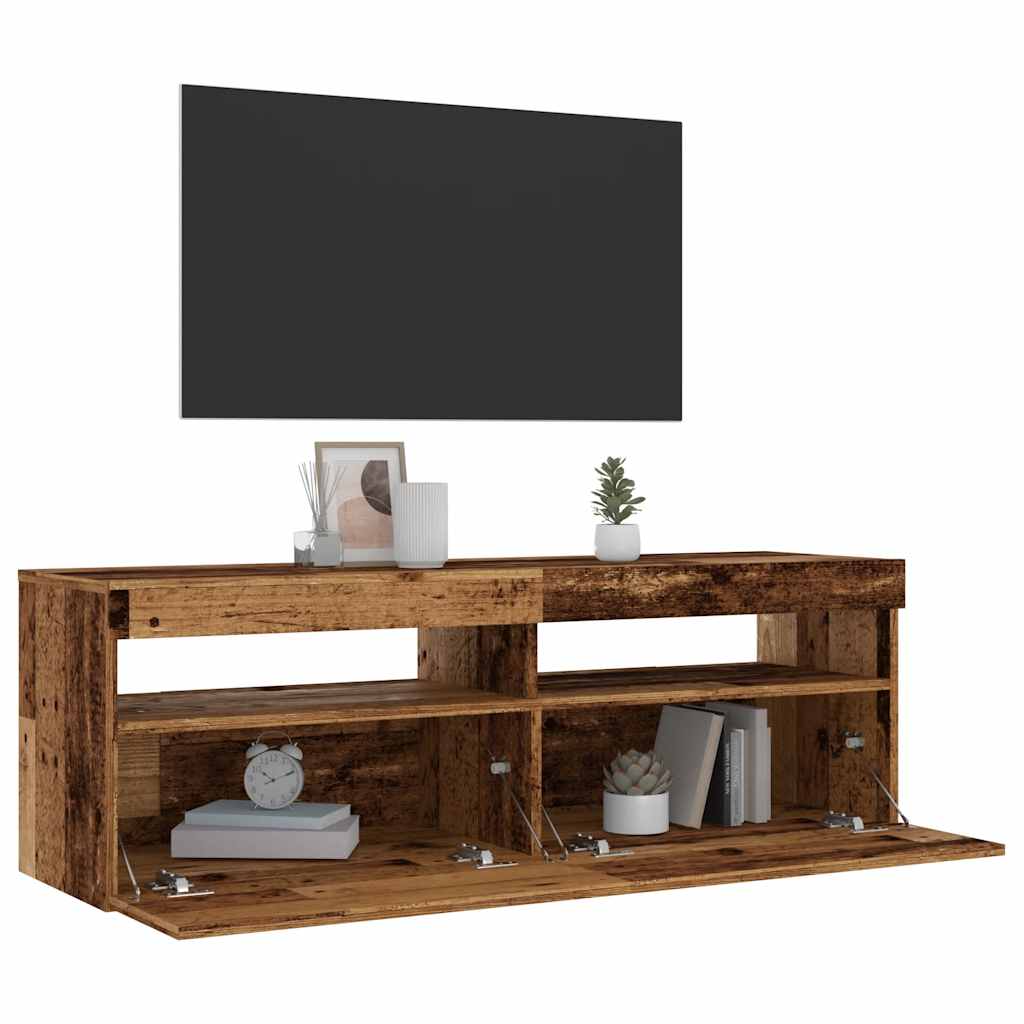 TV Cabinet with LED Lights Old Wood 120x35x40 cm Engineered Wood