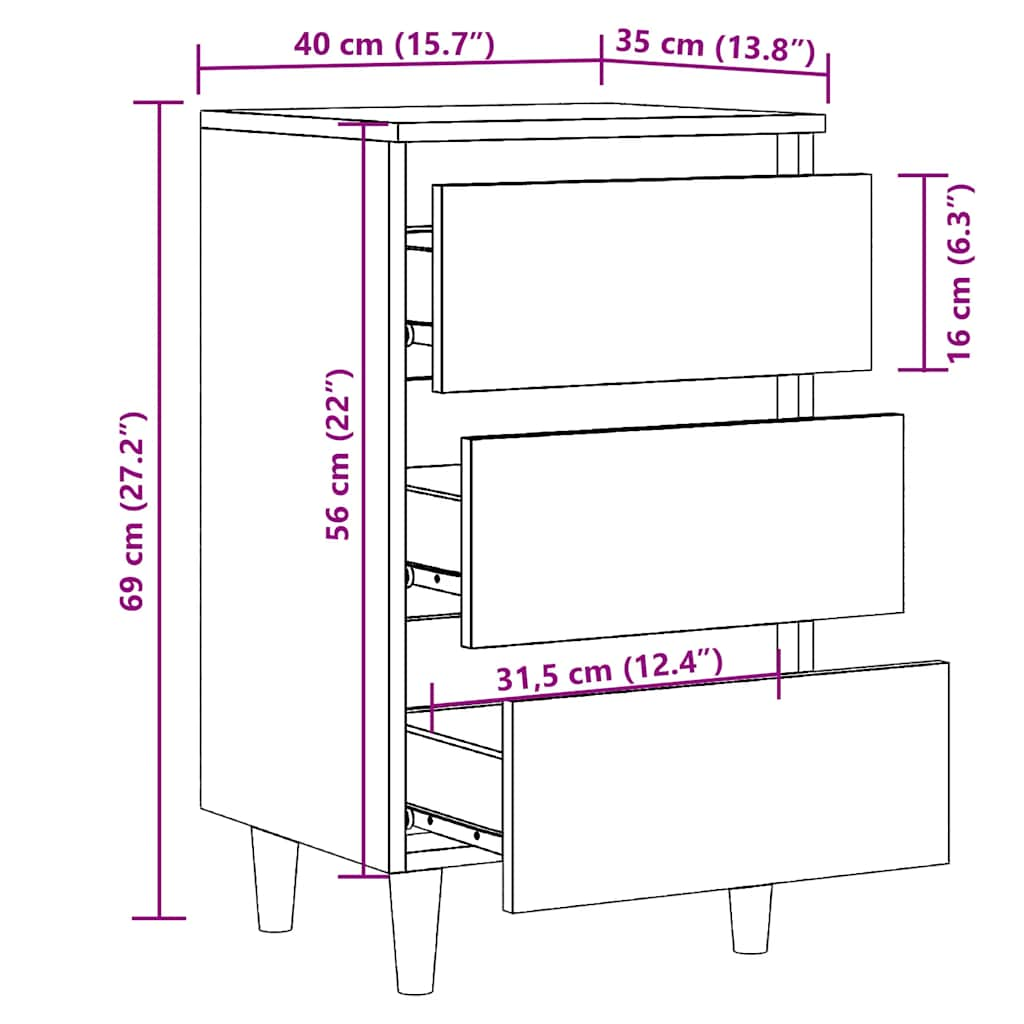 Bedside Cabinet Old Wood 40x35x69 cm Engineered Wood