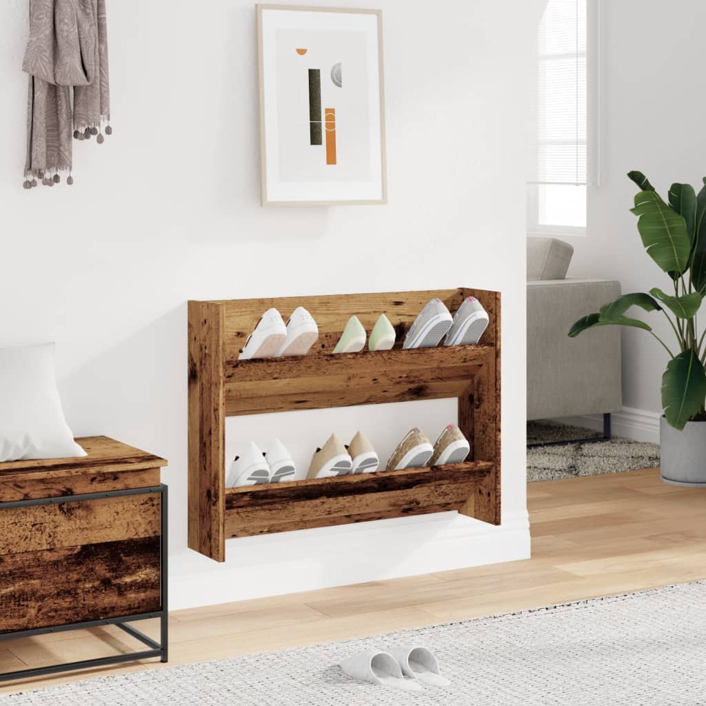 Wall Shoe Cabinet Old Wood 80x18x60 cm Engineered Wood