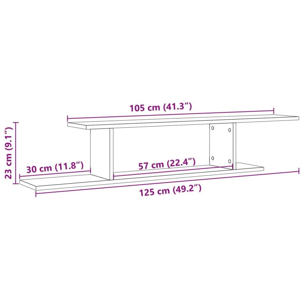 Wall-Mounted TV Shelf Old Wood 125x18x23 cm Engineered Wood