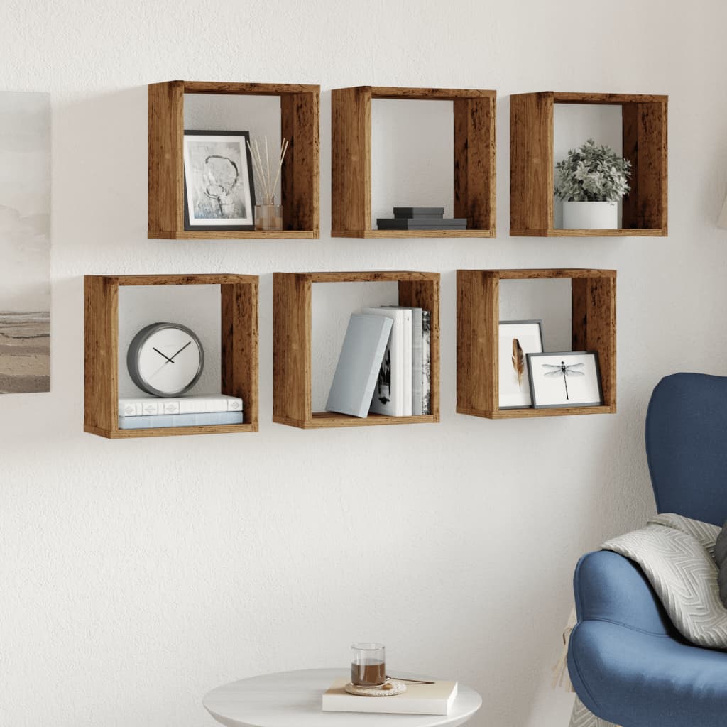 Wall Cube Shelves 6 pcs Old Wood 30x15x30 cm Engineered Wood