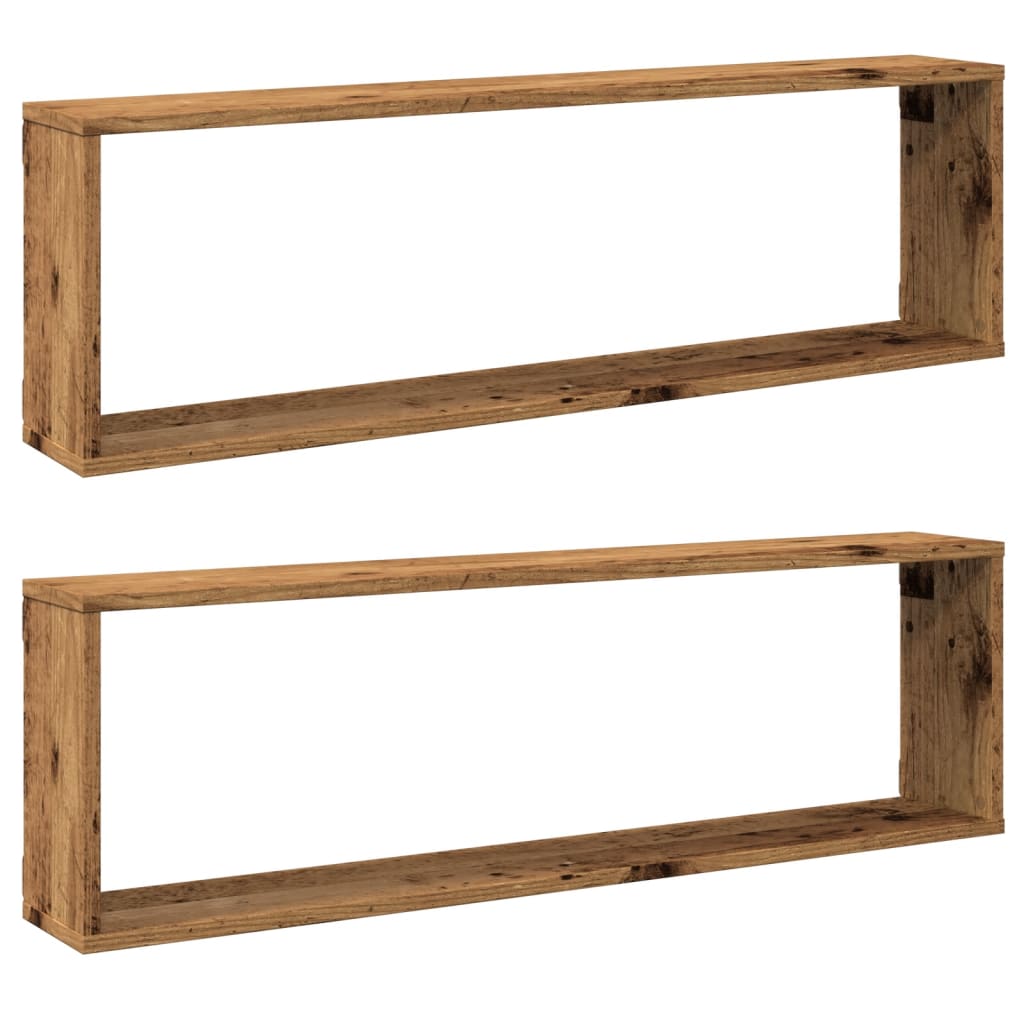 Wall Cube Shelves 2 pcs Old Wood 100x15x30 cm Engineered Wood