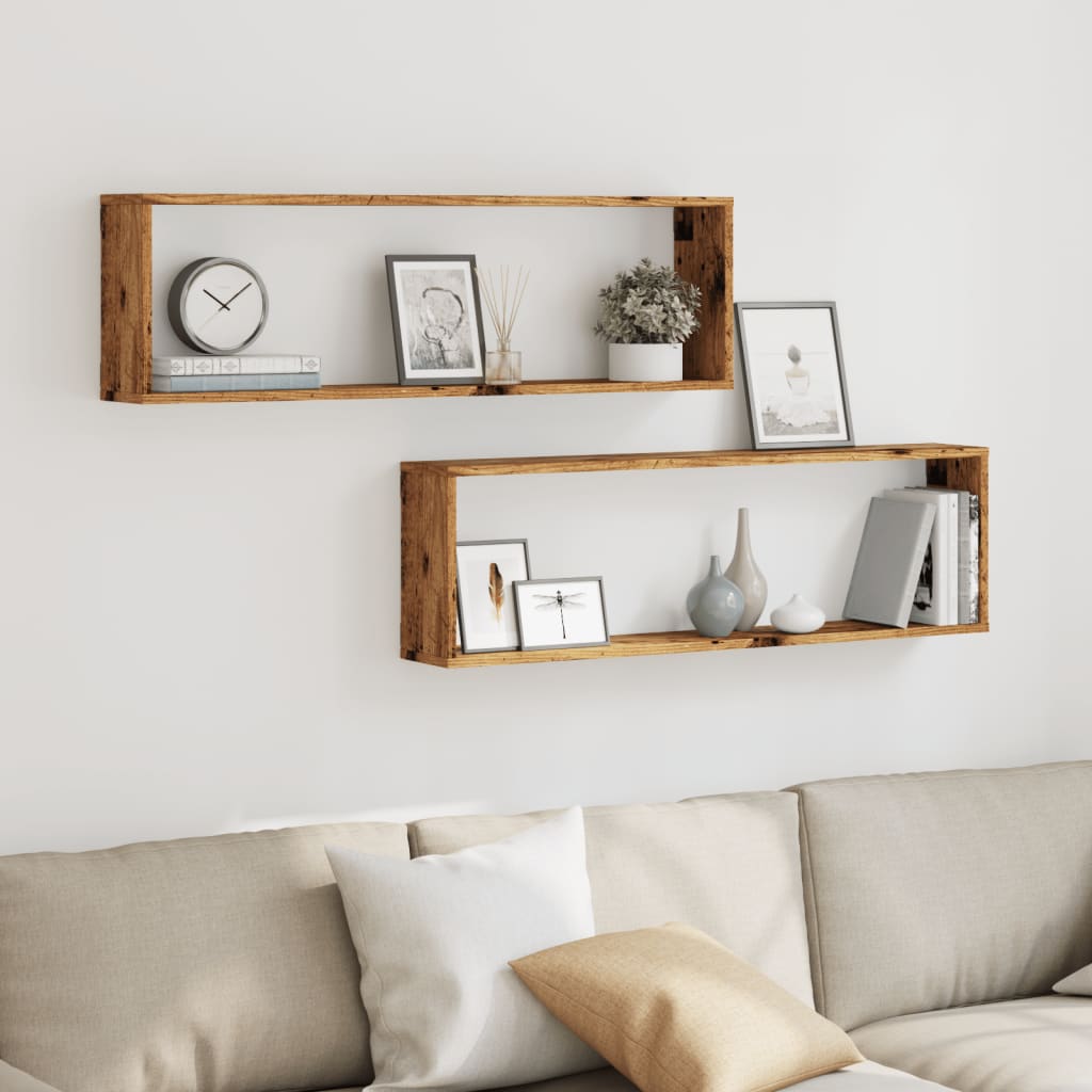 Wall Cube Shelves 2 pcs Old Wood 100x15x30 cm Engineered Wood