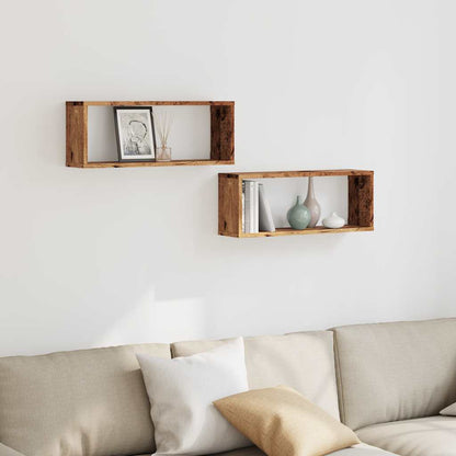 Wall Cube Shelves 2 pcs Old Wood 60x15x23 cm Engineered Wood