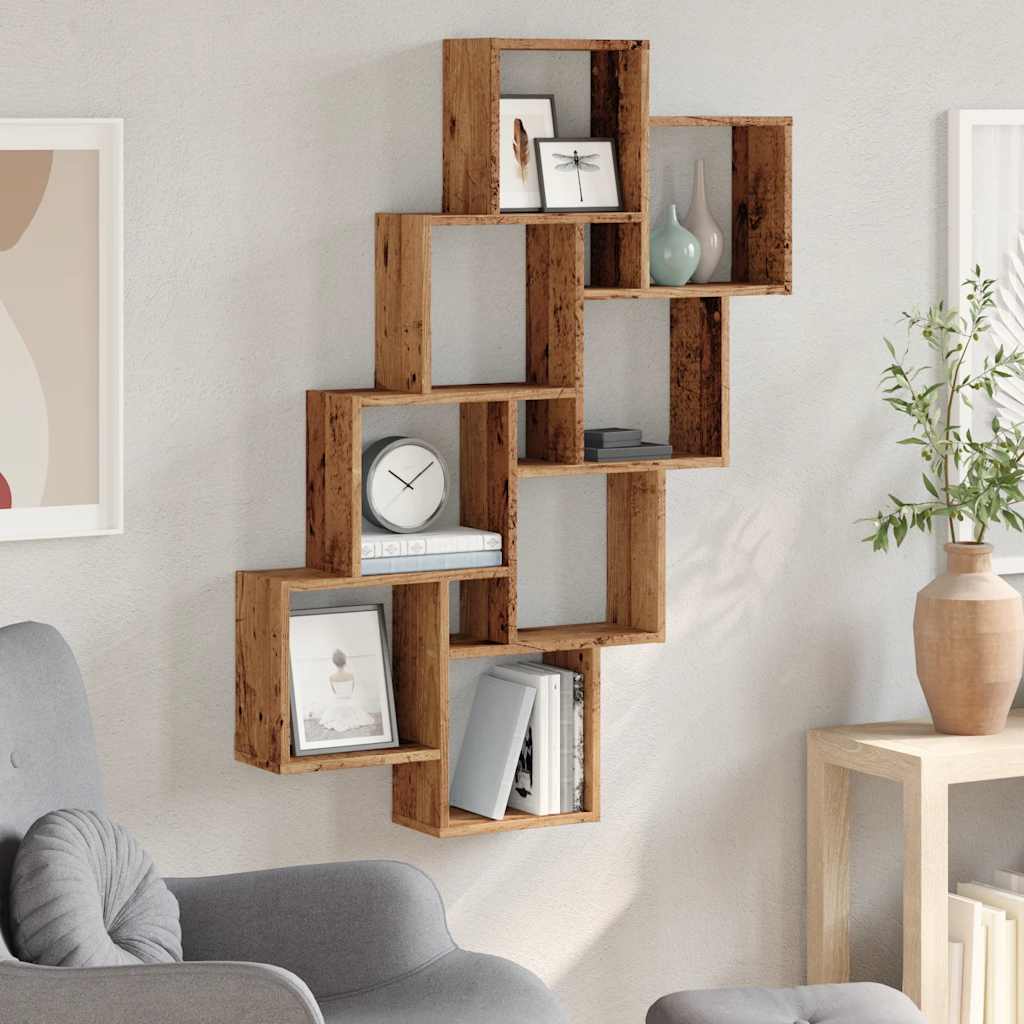 Wall Cube Shelf Old Wood 90x15x119.5 cm Engineered Wood