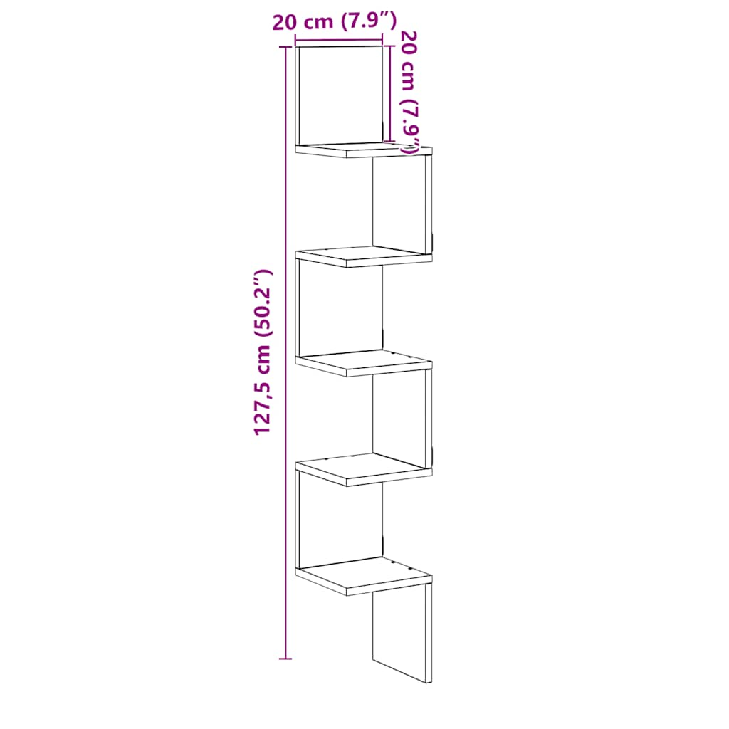 Wall Corner Shelf Old Wood 20x20x127.5 cm Engineered Wood