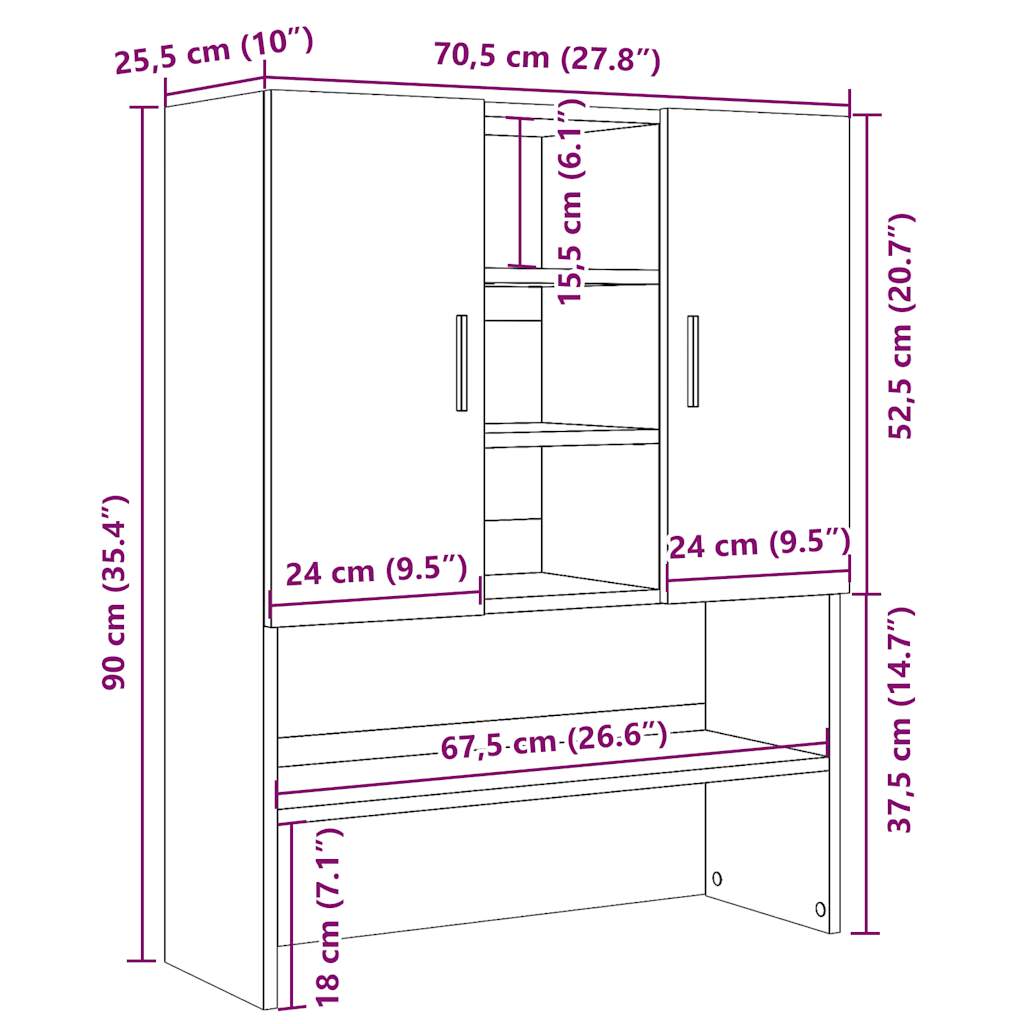 Washing Machine Cabinet Artisan Oak 70.5x25.5x90 cm