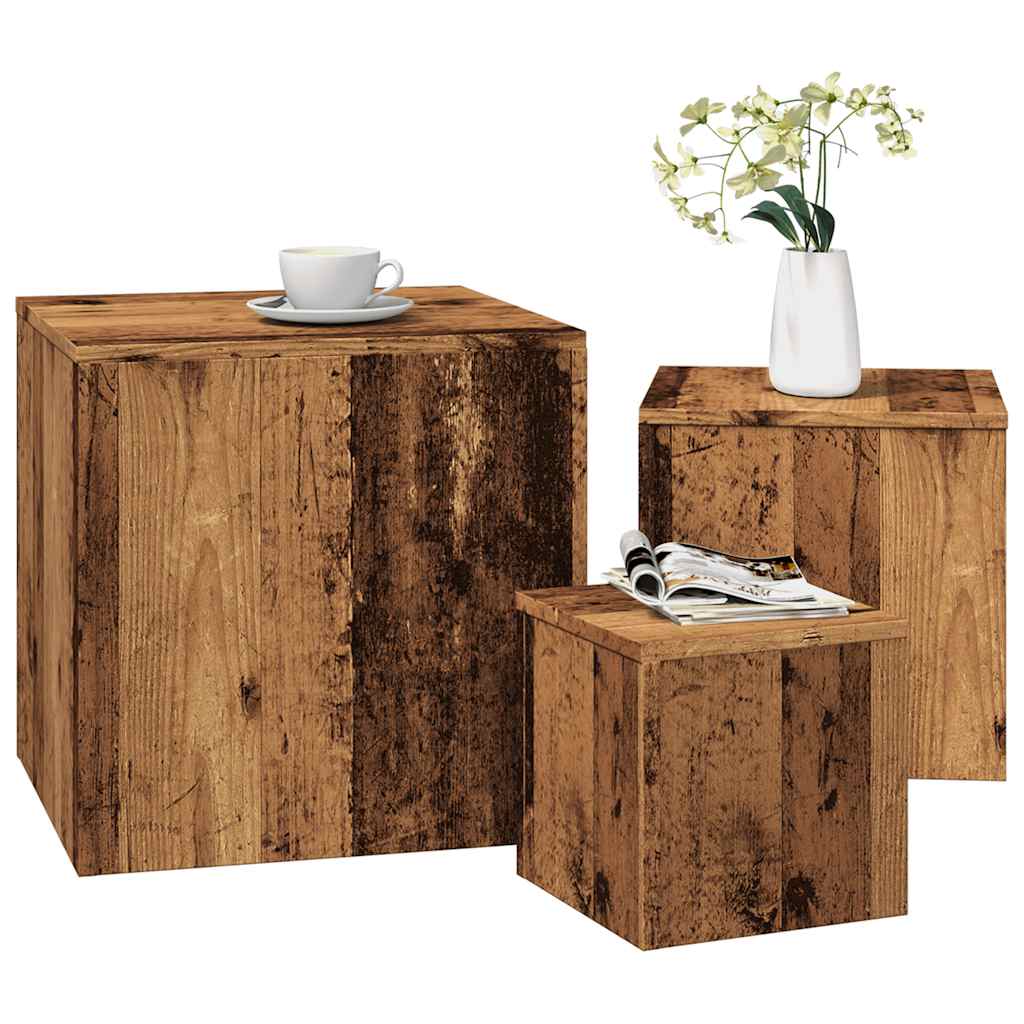 Side Tables 3 pcs Old Wood Engineered Wood