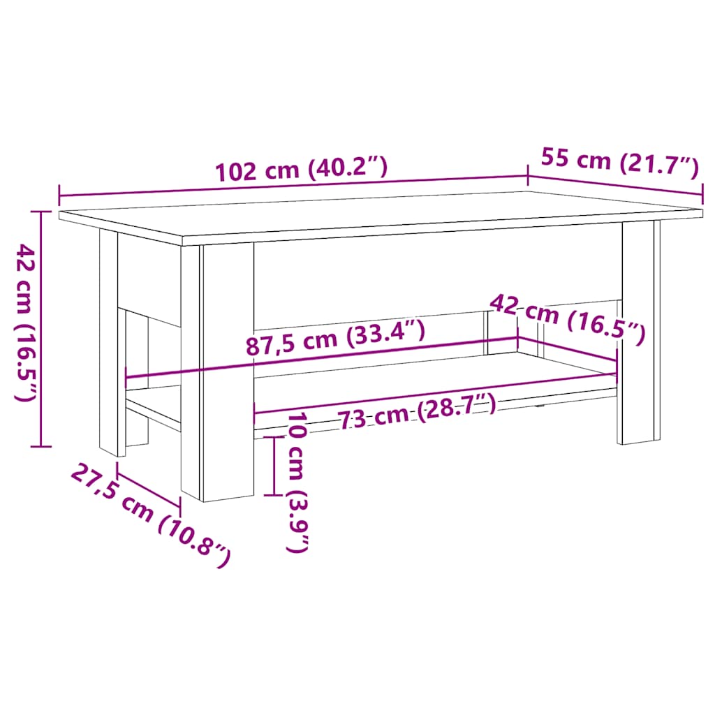 Coffee Table Old Wood 102x55x42 cm Engineered Wood