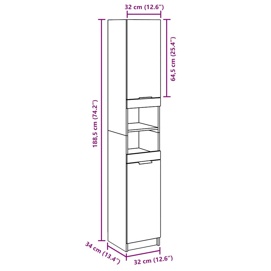 Bathroom Cabinet Artisan Oak 32x34x188.5 cm Engineered Wood