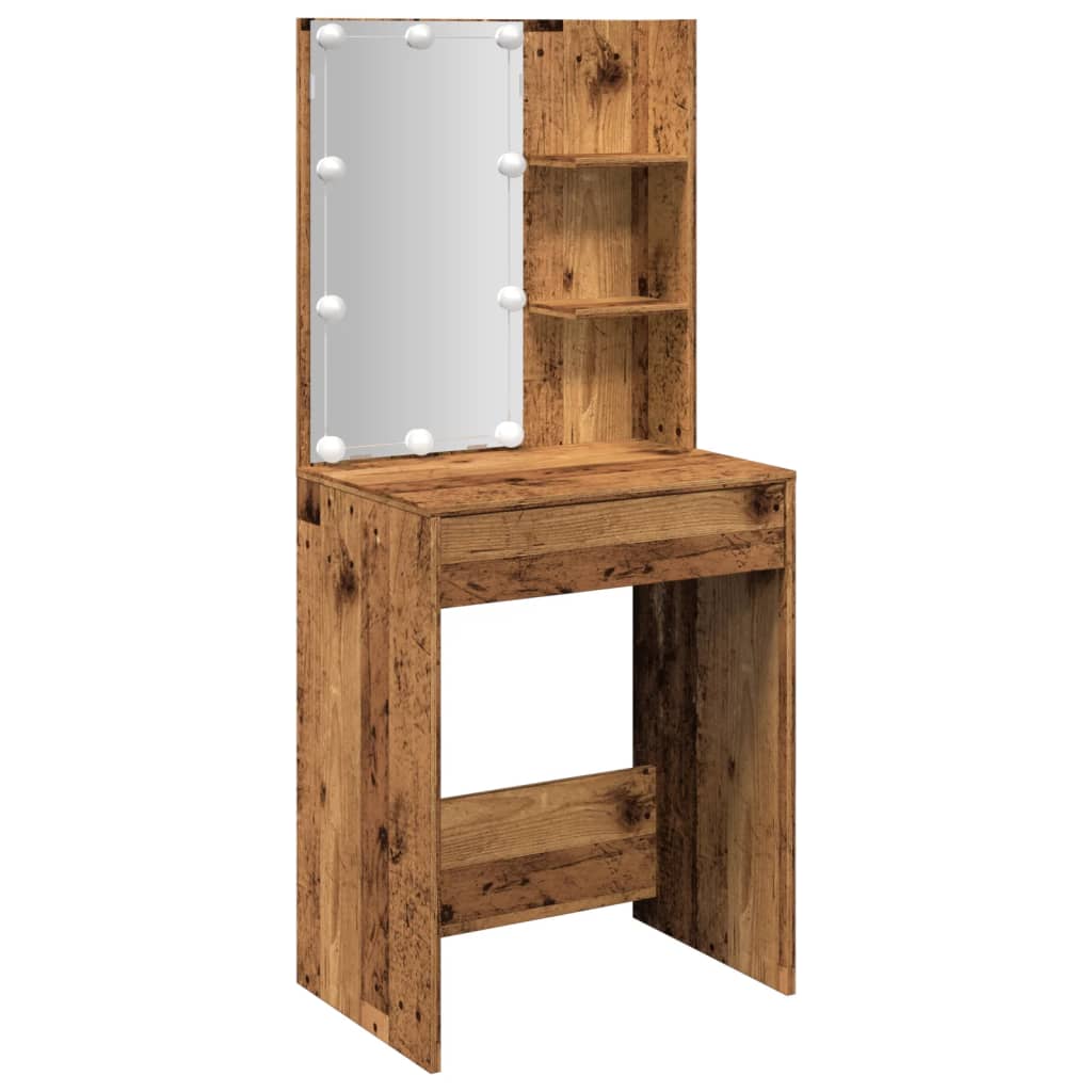 Dressing Table with LED Old Wood 60x40x140 cm