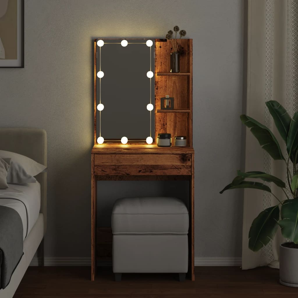 Dressing Table with LED Old Wood 60x40x140 cm