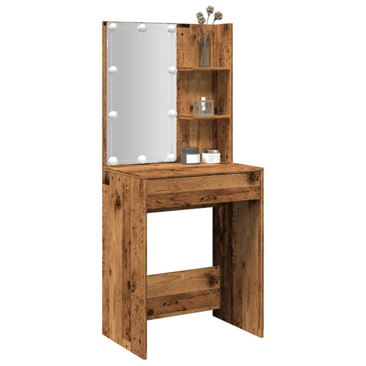 Dressing Table with LED Old Wood 60x40x140 cm