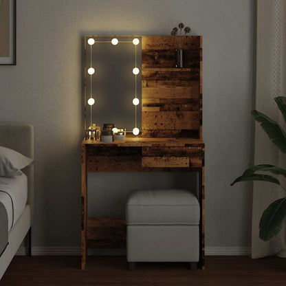 Dressing Table with LED Old Wood 74.5x40x141 cm