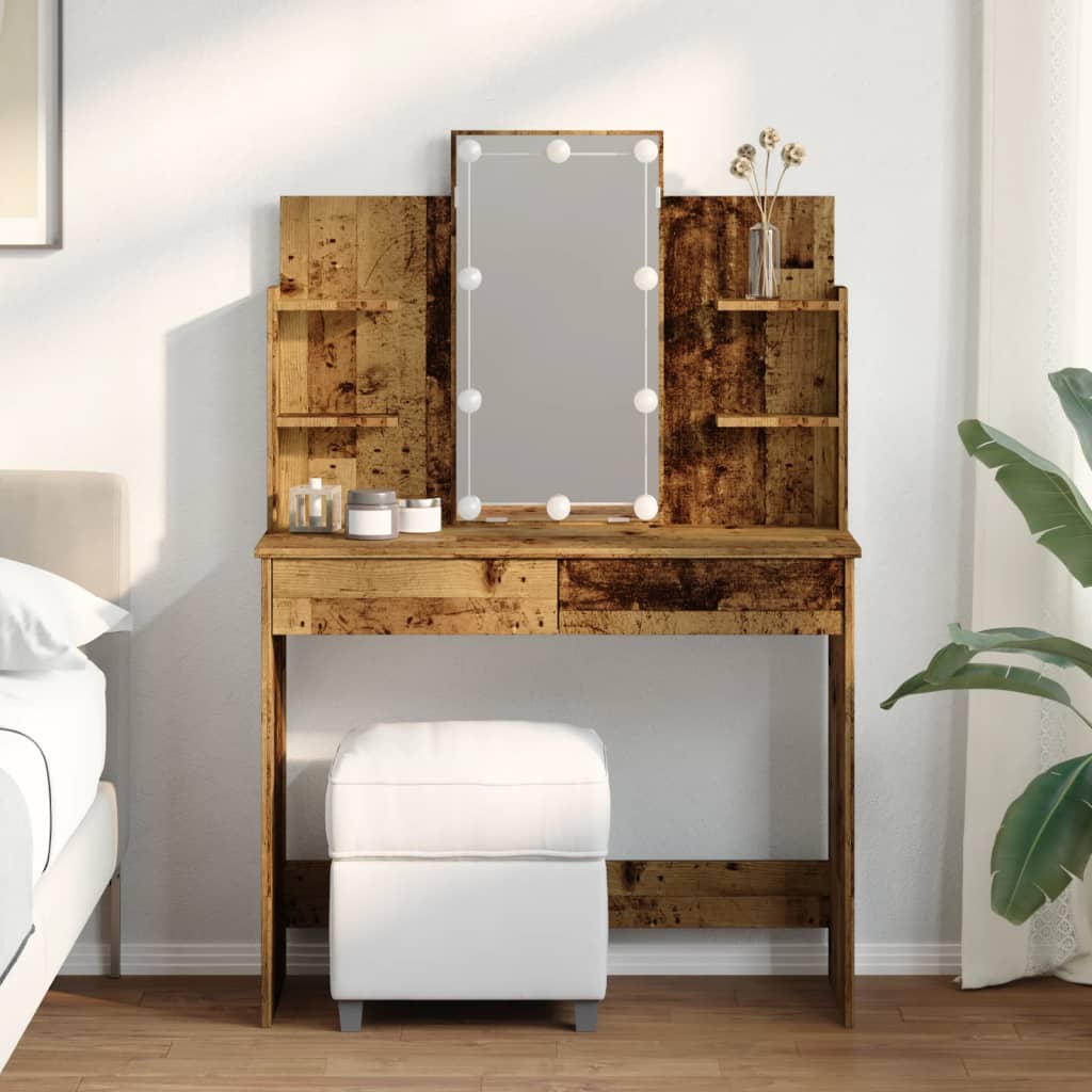 Dressing Table with LED Lights Old Wood 96x40x142 cm