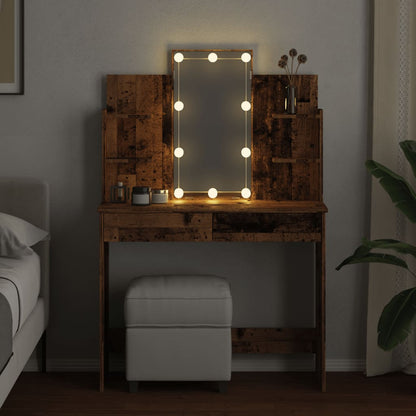 Dressing Table with LED Lights Old Wood 96x40x142 cm