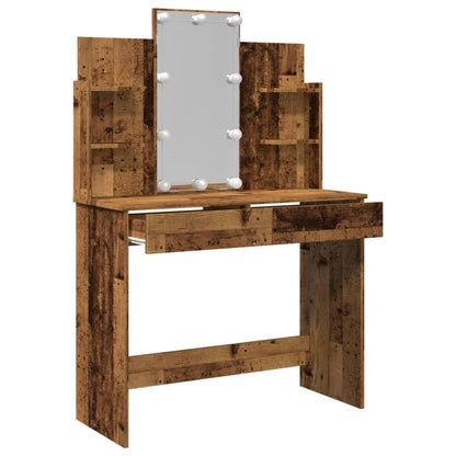 Dressing Table with LED Lights Old Wood 96x40x142 cm