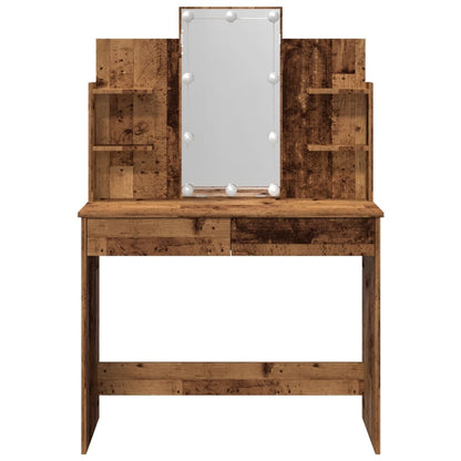 Dressing Table with LED Lights Old Wood 96x40x142 cm