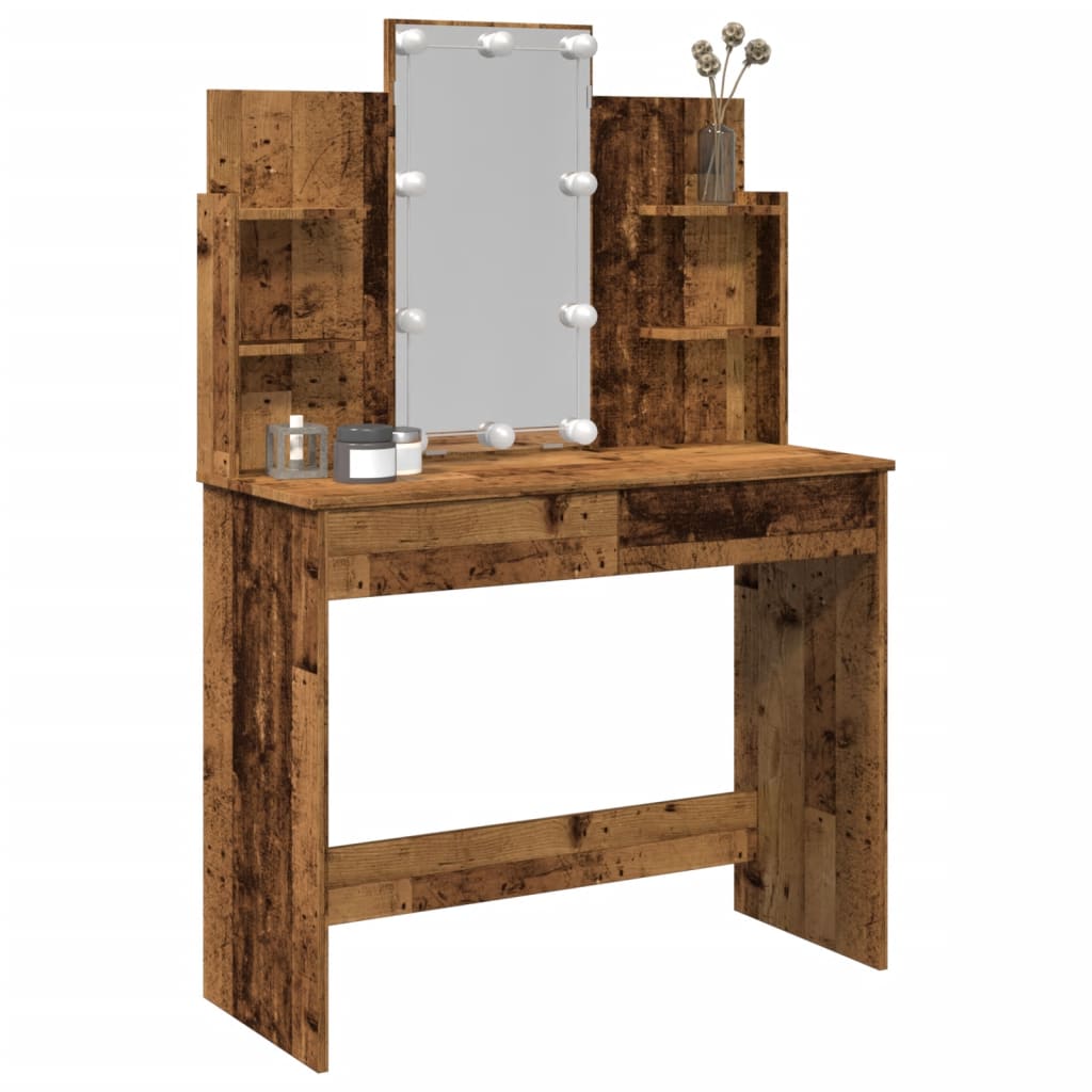 Dressing Table with LED Lights Old Wood 96x40x142 cm