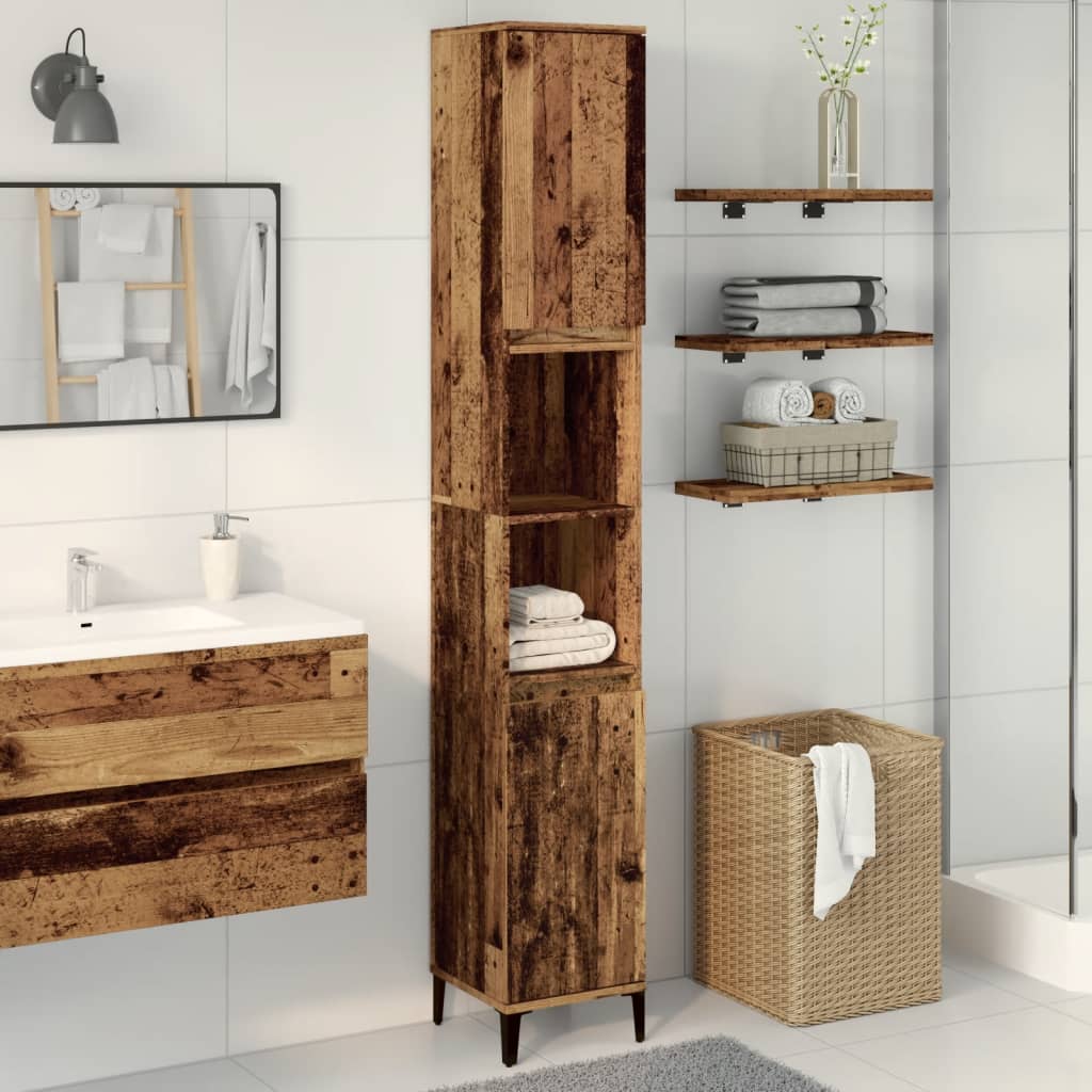 Bathroom Cabinet Old Wood 30x30x190 cm Engineered Wood