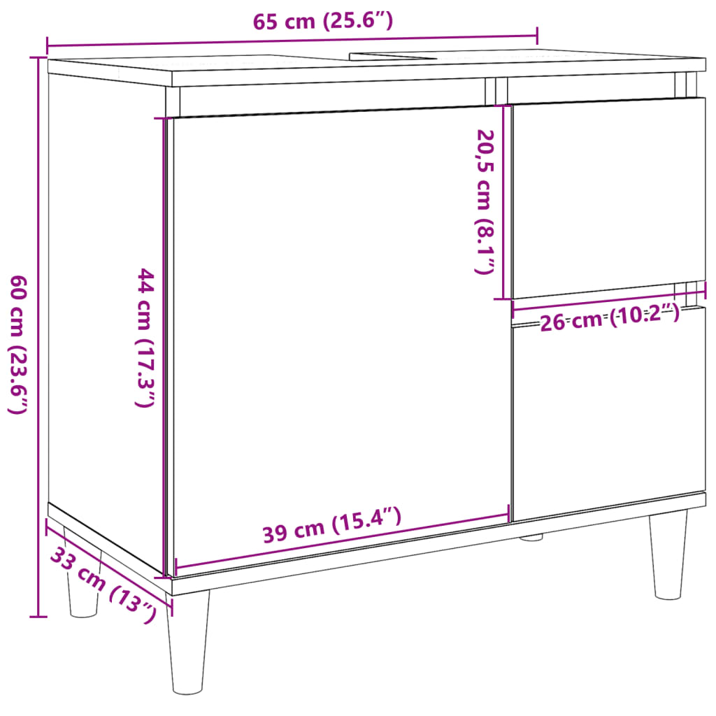 Sink Cabinet Concrete Grey 65x33x60 cm Engineered Wood