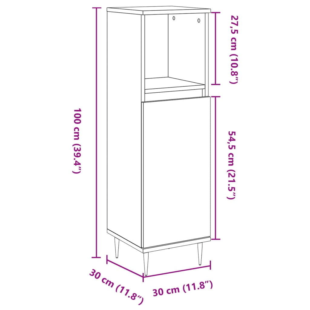 Bathroom Cabinet Concrete Grey 30x30x100 cm Engineered Wood