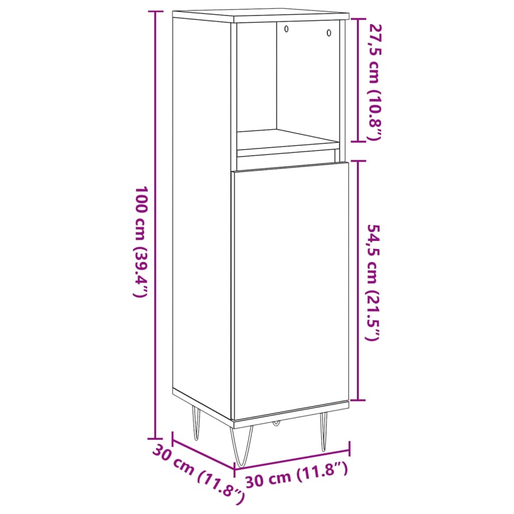 Bathroom Cabinet Concrete Grey 30x30x100 cm Engineered Wood