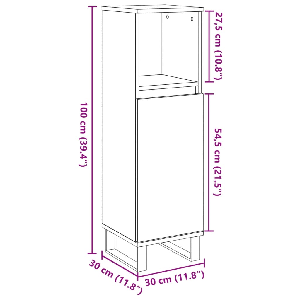 Bathroom Cabinet Concrete Grey 30x30x100 cm Engineered Wood