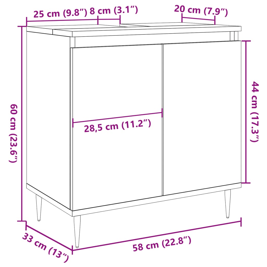 Bathroom Cabinet Concrete Grey 58x33x60 cm Engineered Wood