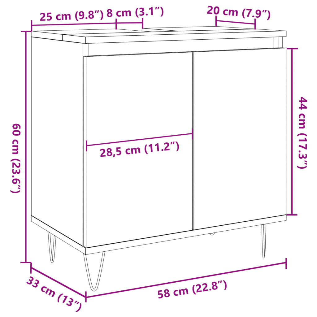 Bathroom Cabinet Concrete Grey 58x33x60 cm Engineered Wood