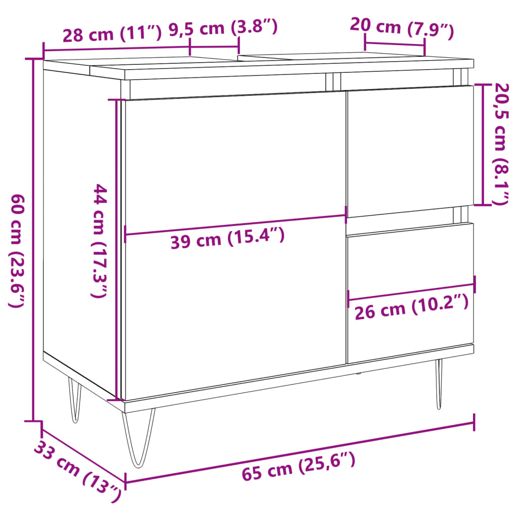 Sink Cabinet Concrete Oak 65x33x60 cm Engineered Wood