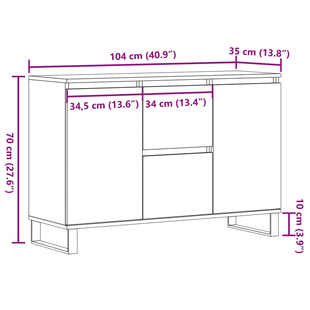 Sideboard Old Wood 104x35x70 cm Engineered Wood