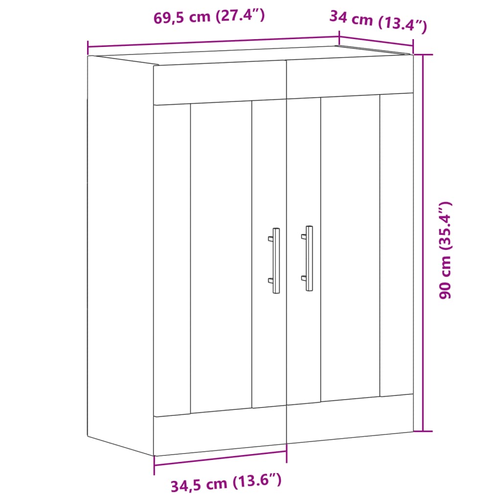 Wall Mounted Cabinet Old Wood 69.5x34x90 cm Engineered Wood