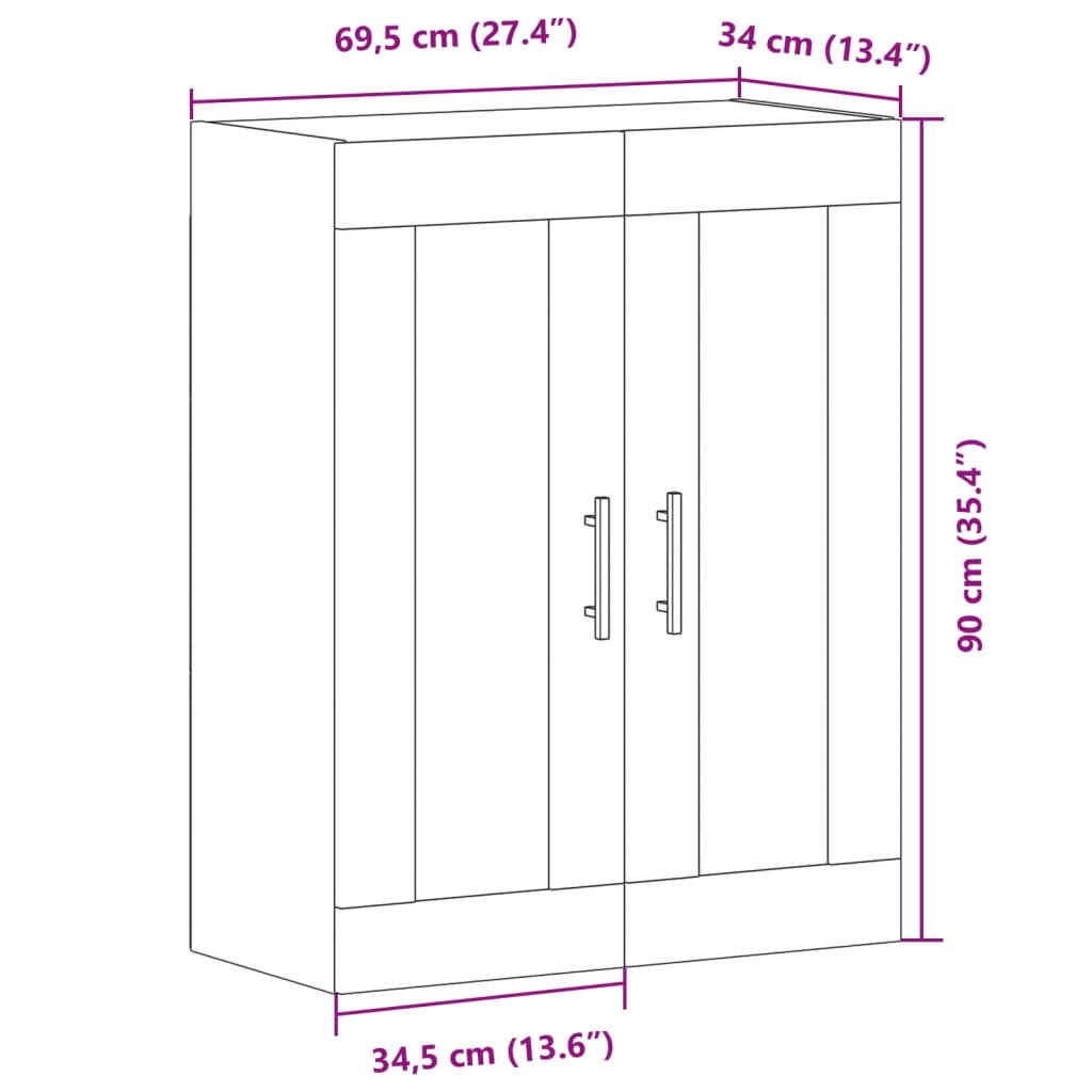 Wall Mounted Cabinet Artisian Oak 69.5x34x90 cm Engineered Wood